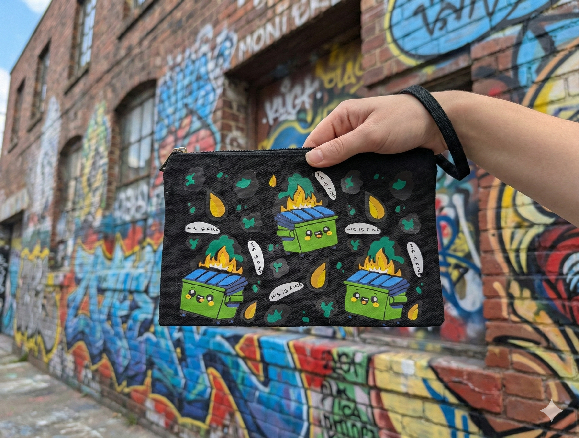 Dumpster Fire Wristlet Bag