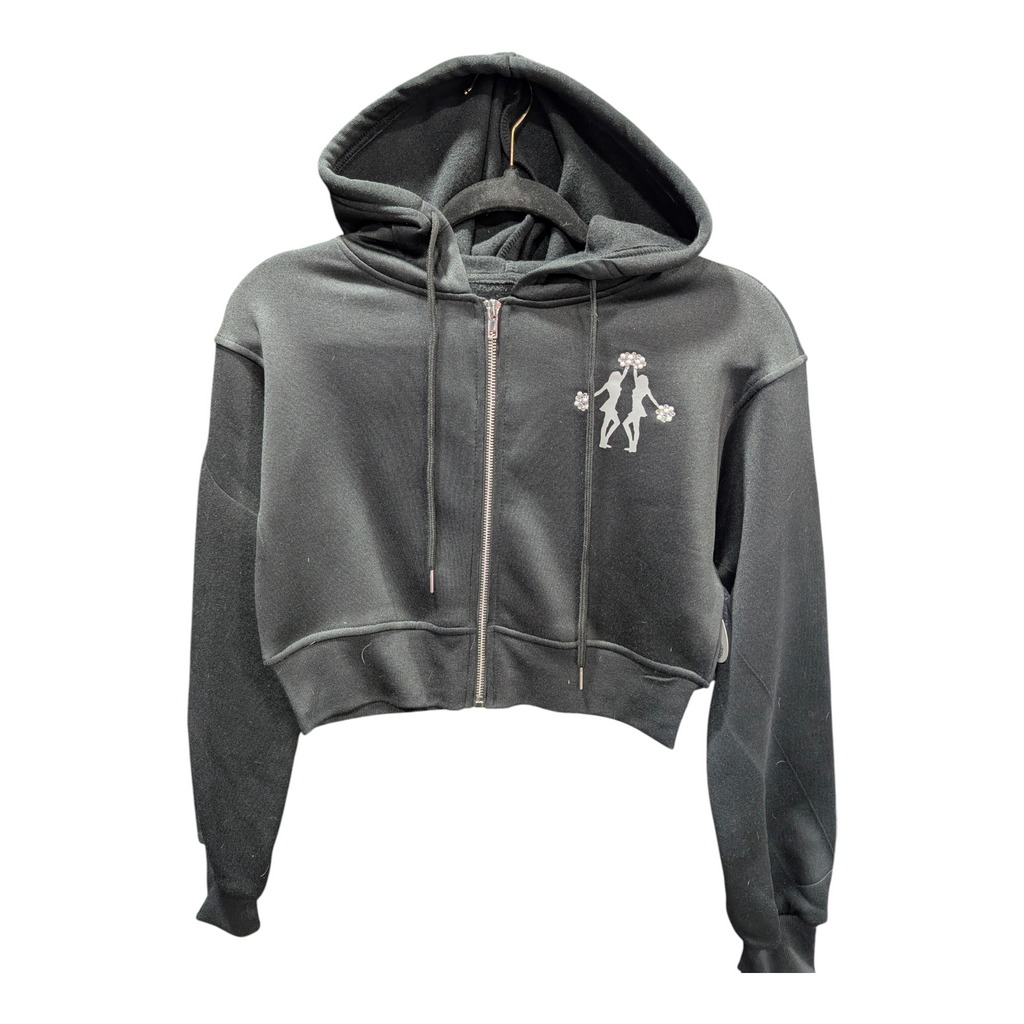 Cheer Zip Up Cropped Hoodie with Rhinestones